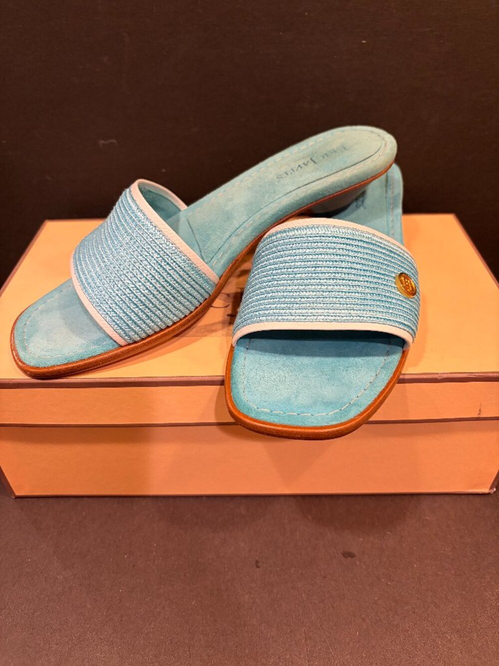 Eric Javits Bellport Kitten Heel Slide-Turquoise 6 1/2 NIB